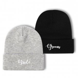 Bride Groom Embroidery Beanie Hat for Couples Bride Groom Embroidery Beanie Hat for Couples